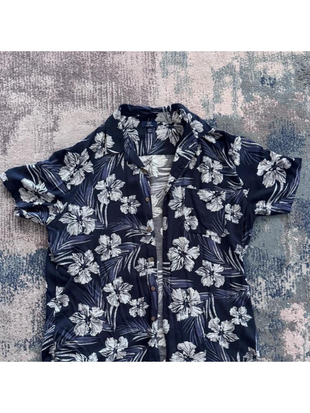 George Men's Navy and Blue Hawaiian Shirt